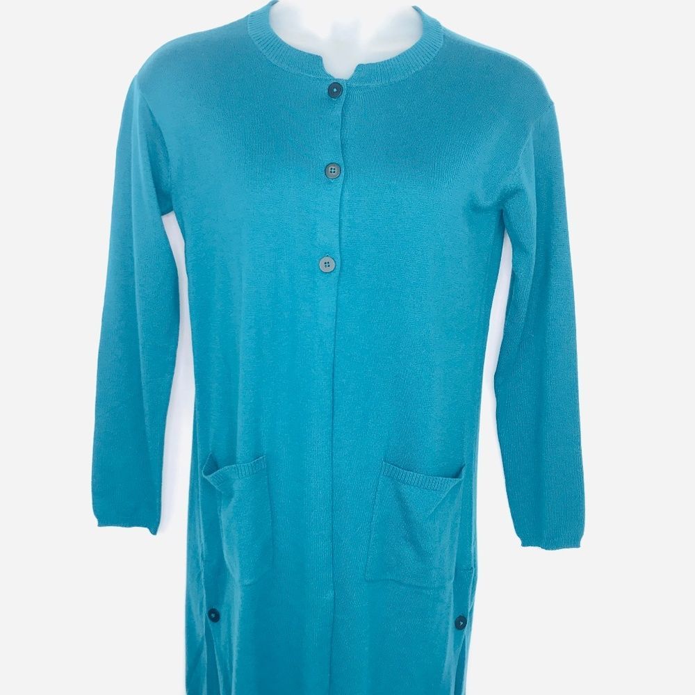 J.JILL Long Cardigan Sweater S Tall ST Ocean Aqua